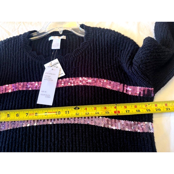 Design History Black Scallop Neck Sweater Pink Gold Blue Sequins NEW! Sz XS $118 - Picture 7 of 8